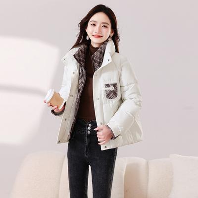 Winter Neu Einfach Einfarbig Locker Kurz Baumwollgepolsterte Jacke Prinzessin Stehkragen Brotmantel Gepolsterter Abschnitt.