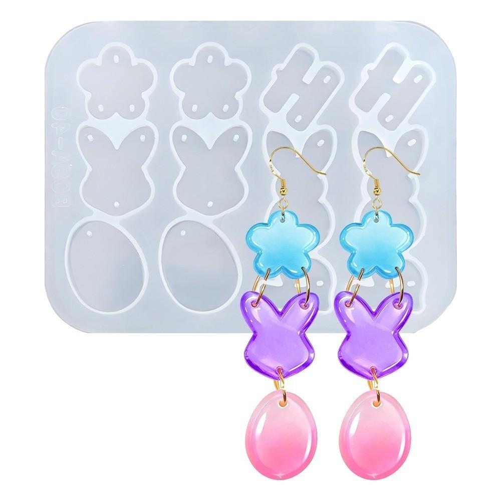 Cute Easter Silicone Mold Non-stick Non-toxic Earring Casting Mould Reusable DIY Crafts Rabbit Egg Epoxy Mold Easter Decoration