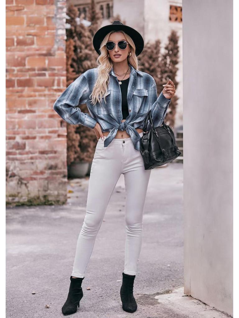 Women's 2024 Oversize Loose Plaid Shirt - European & American Casual Autumn/Winter Fashion