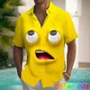 Funny Smiling Face Graphic Hawaiian Anime 3D Print Short Sleeve Blouses for men  Vacation Party Lapel Summer