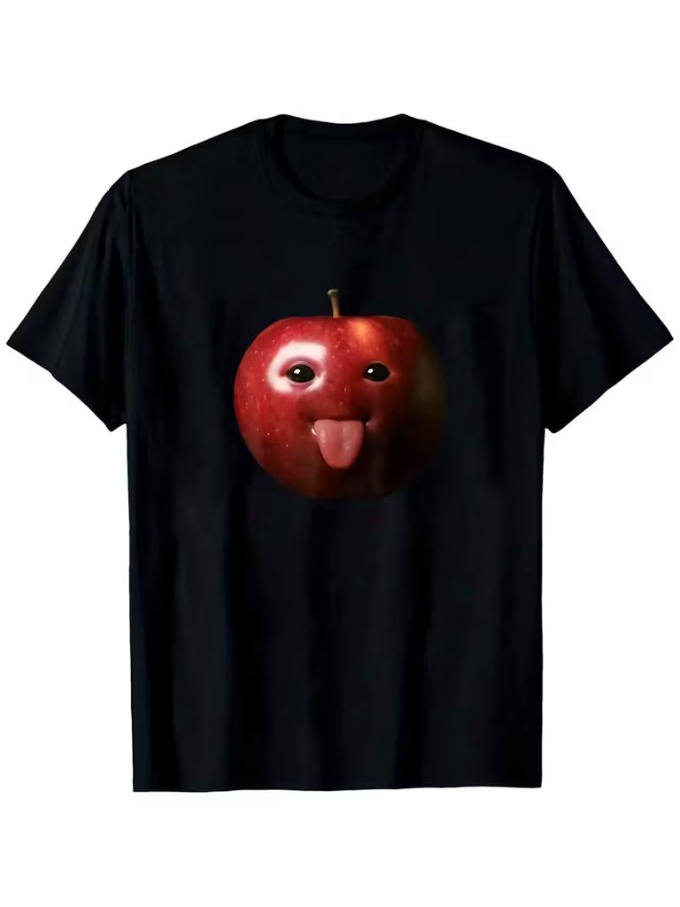 Funny Apple Horror Meme TShirt Black Retro Dark Comedy Graphic Tee with Red Apple Design Soft Shirt Funny Gift for Adults