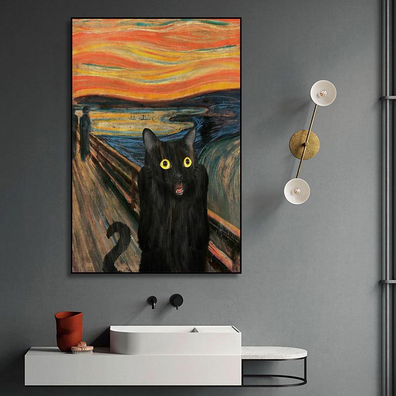 Funny Black Cat Portrait Canvas Paintings Modern Posters and Prints Wall Art Pictures for Living Room Home Decoration Cuadros