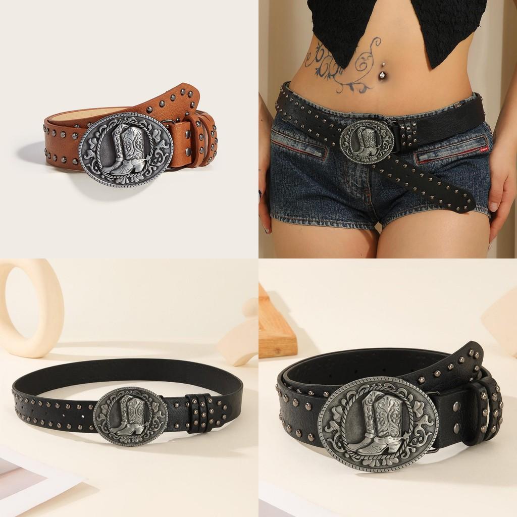 Belt Leather Punk Buckle With High Heel Shoe Design Circular Buckle Decor Rivet