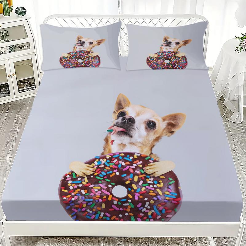 3pcs Fitted Sheet Set Animal Wolf Eagle Lion Dog Print 100% Polyester Breathable Bedding Set for Home Decor with 2 Pillowcases