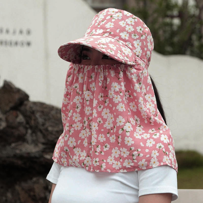 Sommer Damer Koreansk Versjon av Klippehatt med Bred Brem Pustende Nett Solskjerm Solhatt Sykling Nakkesjal Solhatt