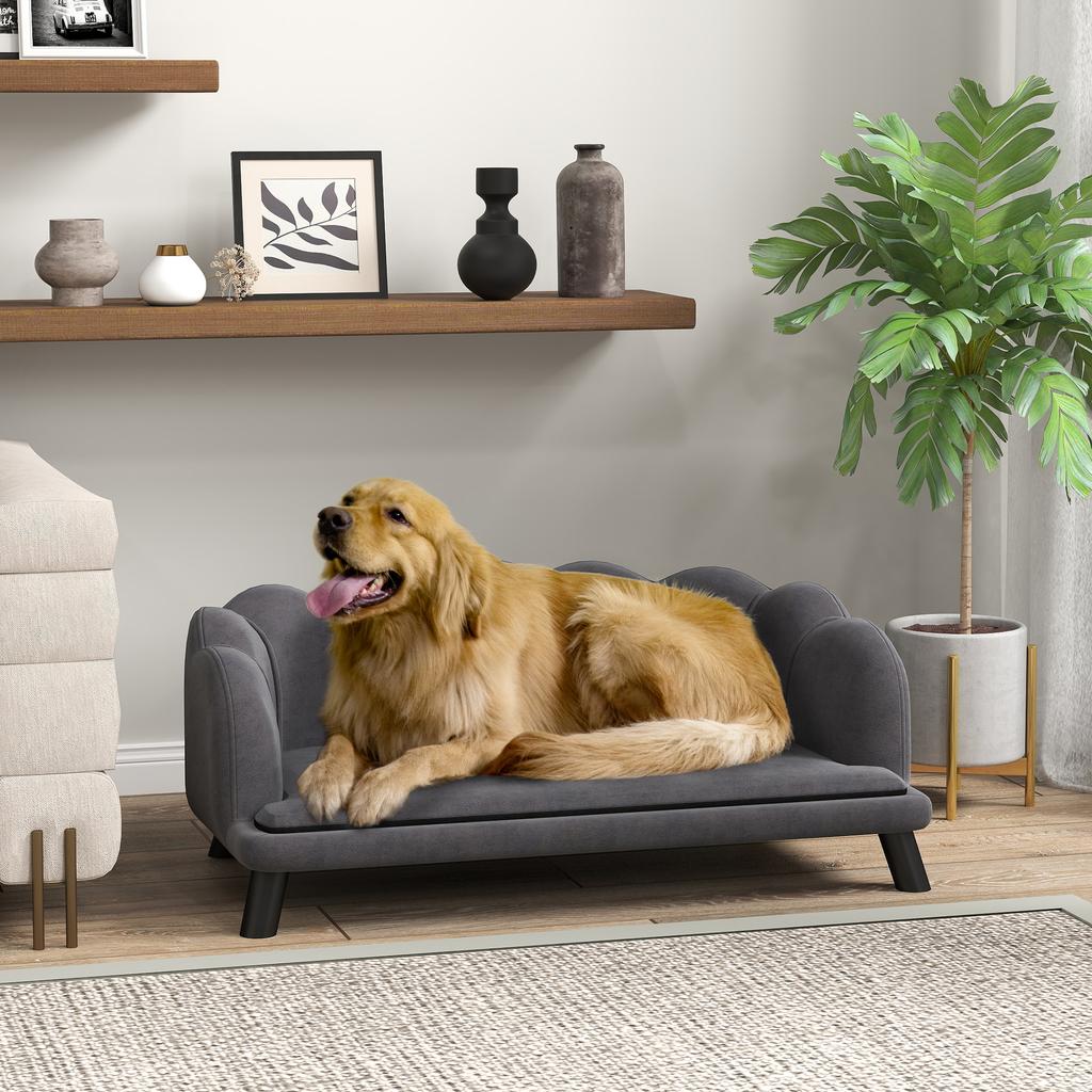 Dog Sofa, Pet Couch Bed for Medium, Large Dogs, with Legs, Cushion - Grey