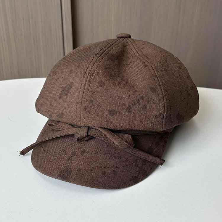 

Niche Strap Bow Splash Ink Star Anise Hat Women S Autumn Outing Retro Versatile Casual Cap M（56-58cm） кавовий