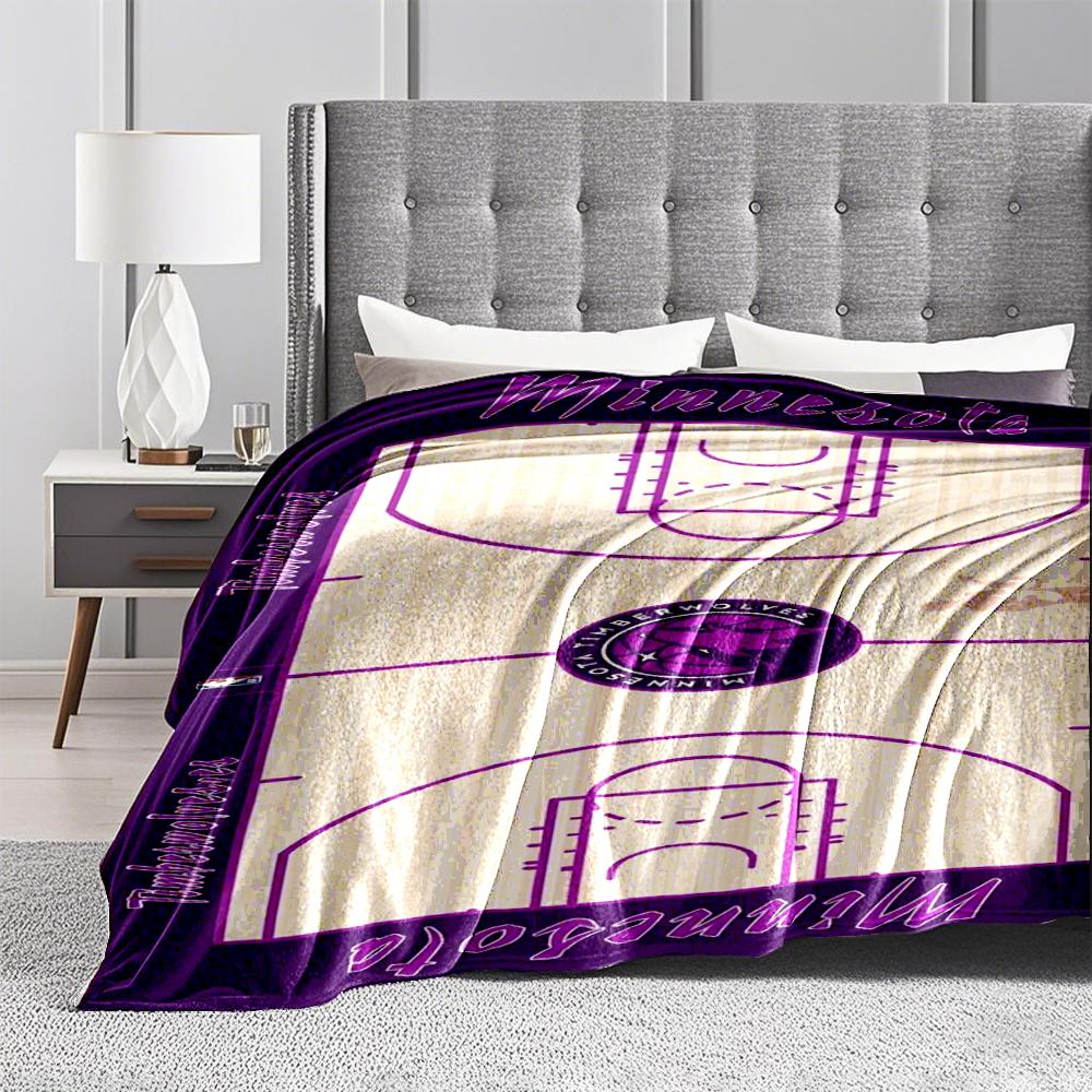 Basketball Court Design Blanket with Minnesota Timberwolves Logo Blanket, Suitable for Use In the Bedroom, Living Room, On the Sofa