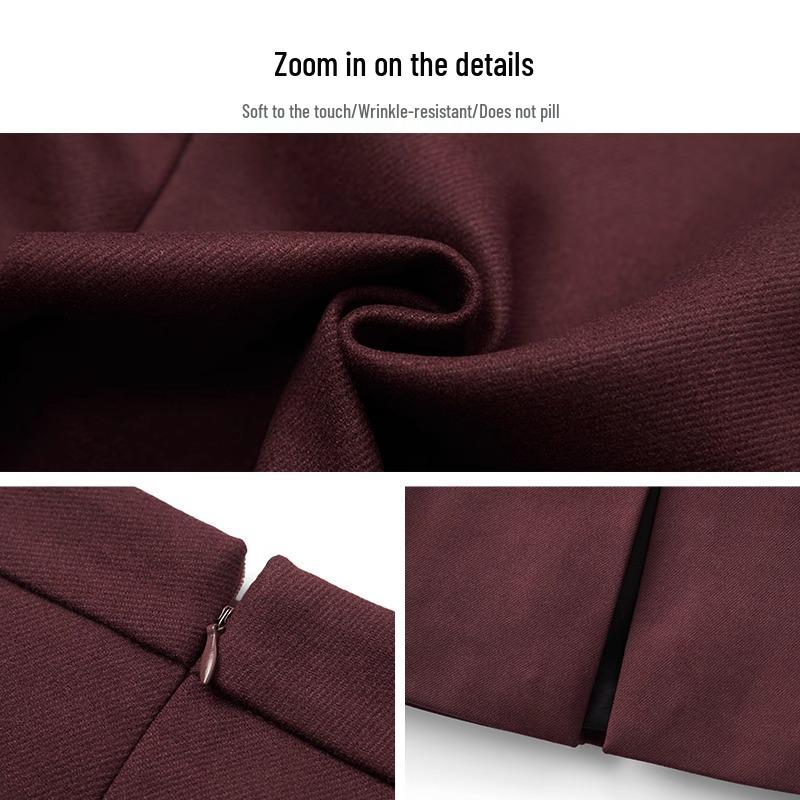 Women's Angora Red Tweed A-Line Midi Skirt - 2024 Autumn/Winter Fashion, High-End Mid-Length Straight Sheath Skirt