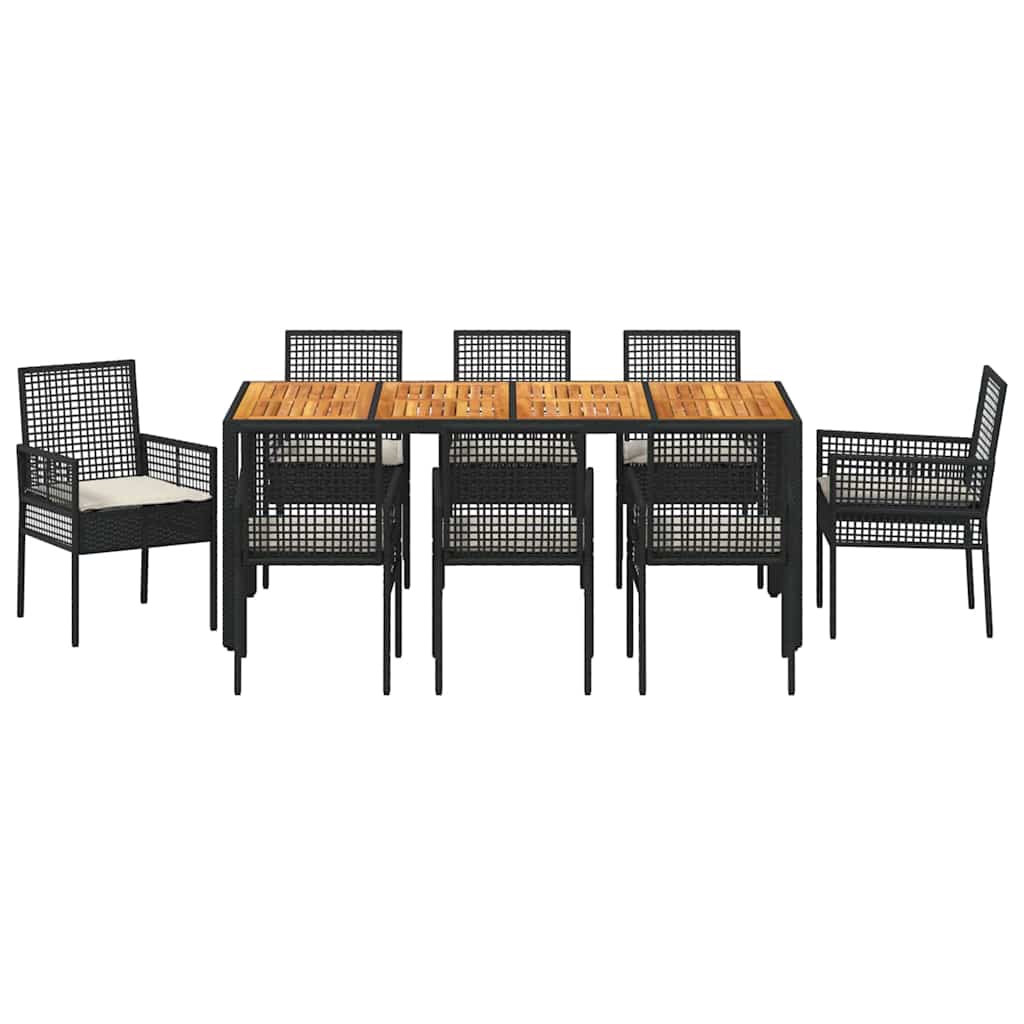 Garden Dining Set 9 pcs Black Poly Rattan