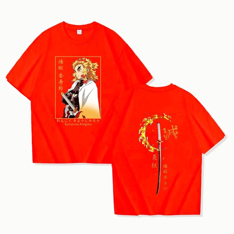 Hot New Anime Rengoku Kyoujurou Printed Men's Women's Summer Short Sleeve Tee Shirts Round Neck Casual Summer Unisex Tops