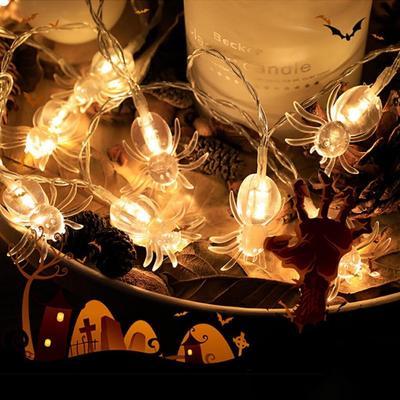 1pc Transparent Spider 20LED String Lights Battery Powered Outdoor Hanging Lights For Haunted House Window Halloween Decoration