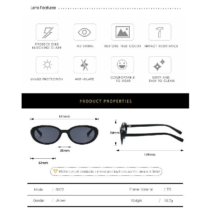 TR90 Small Frame Oval Cat-eye Sunglasses for Women, UV400 Protection, Retro Style
