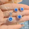 Fashion Light Luxury Bud Color Treasure Set, High Carbon Diamond Blue Diamond Pendant, Plum Blossom Ring, Simple Daily Stud Earrings For Women