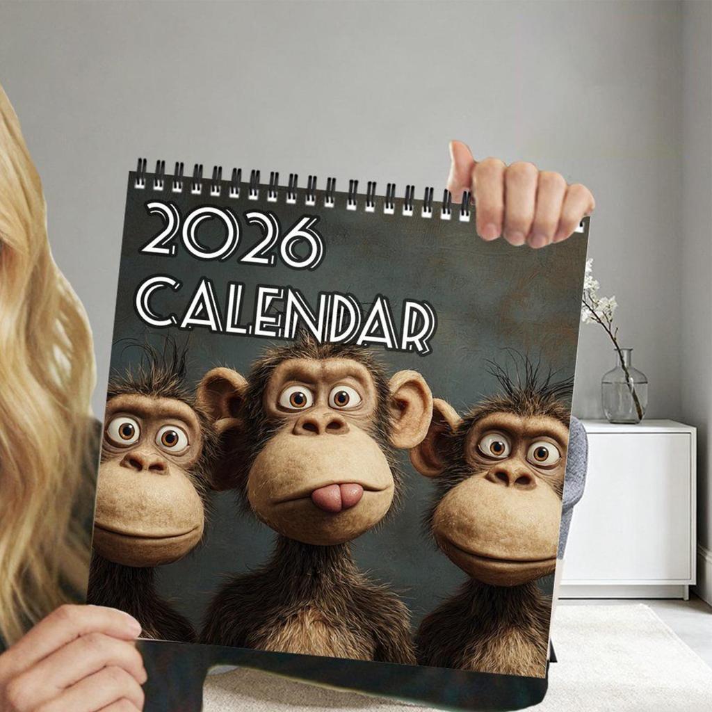 2026 Cartoon Monkey Calendar Funny 12 Month Planner Double-sided Monthly/weekly View Daily Inspirational Quotes Calendar