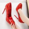 Women Patent Leather High Thin Heel Shoes Round Toe Stiletto Pumps for Office Nightclub Party Wedding Cross Dressing Wide Shoes