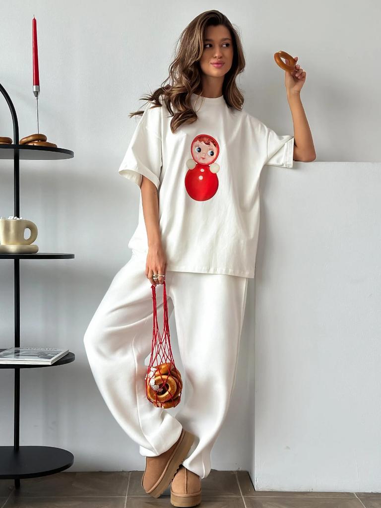 Sunuyoo Summer New Cartoon Printed TShirt Unisexs Fashionable ONeck Loose Short Sleeved Female Casual Cute Top