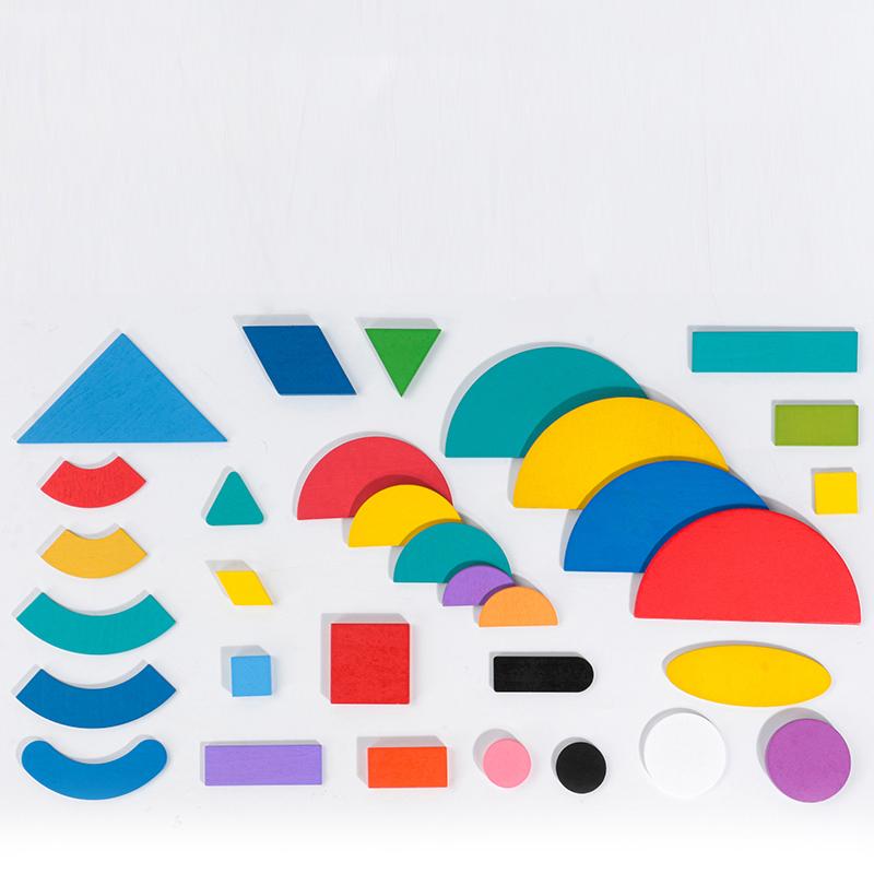 Wooden Tangram Geometric Shape Magnet Puzzle for Children's Shape Recognition Wooden Tangram ShapeToy