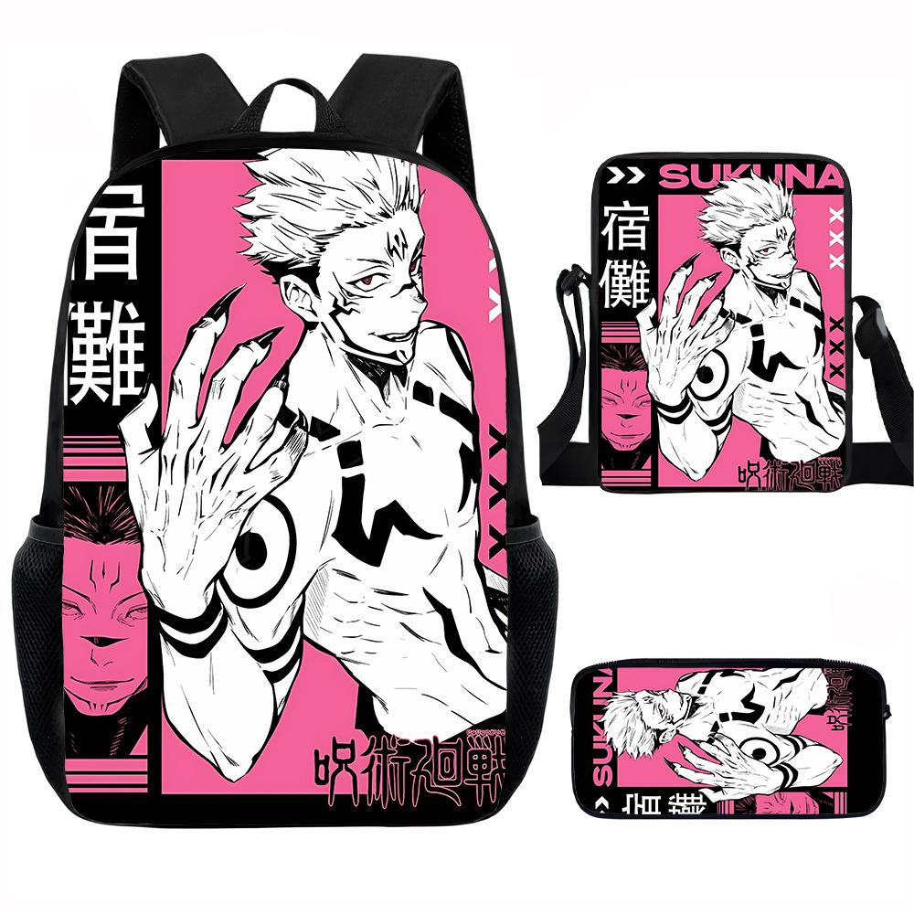 J-Jujutsu Kaisen 3pcs Set Backpack 40cm/15.7inch School Bags Shoulder Bag Pencil Case Computer Book Bag for Boys Girls Best Gift