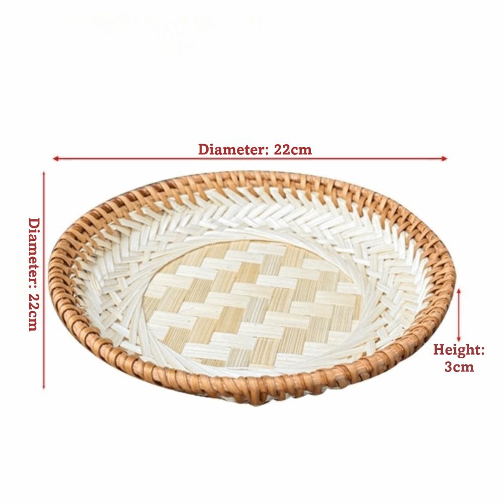 Multi-purpose 5 Sizes Bamboo Fruit Basket Round Shape Handmade Snack Basket Brown Beige Color Tea Snack Tray