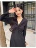 Women's Plus Size Black Long Sleeve Knit Dress - Slimming and Elegant for Spring/Autumn