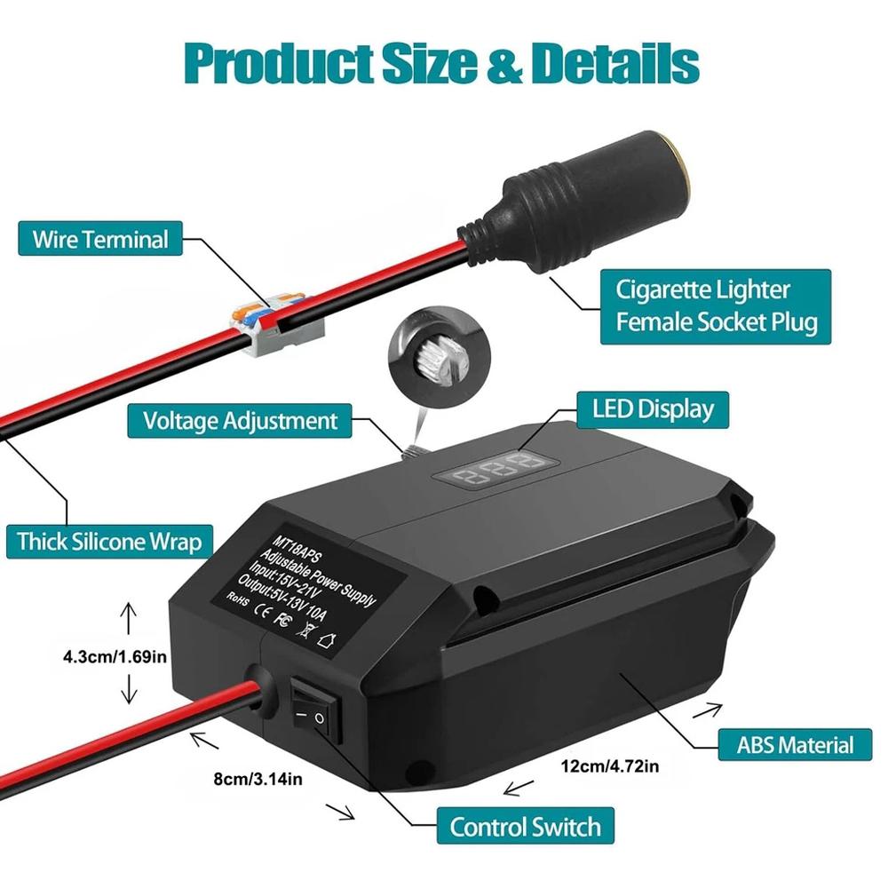 Li-ion Battery 5-13V Voltage Regulator For Makita For Bosch For DeWalt For Milwaukee For M18 For Einhell Cigarette Lighter