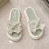 Fairy style with skirt slippers female outer wear 2025 summer new Internet celebrity fashion bow thick bottom sandals