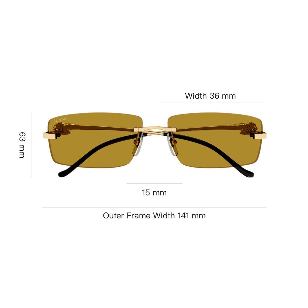 Cartier Leopard-Design Metall Rechteckige Sonnenbrille Unisex-Sonnenbrille Gold CT0430S003