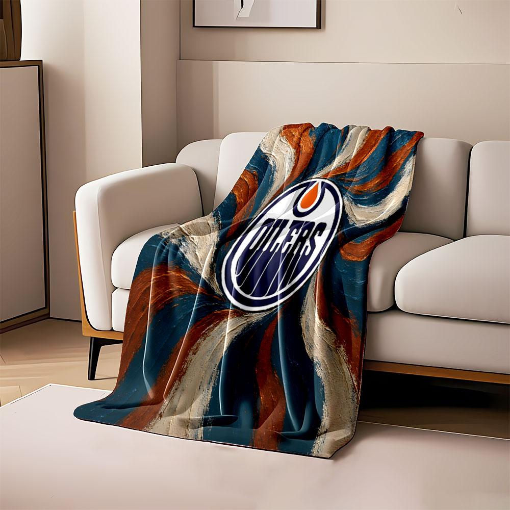 Edmonton Oilers Logo On Swirl Background Print Blanket Soft and Cozy Perfect for the Living Room Bed Sofa or a Nap,gift