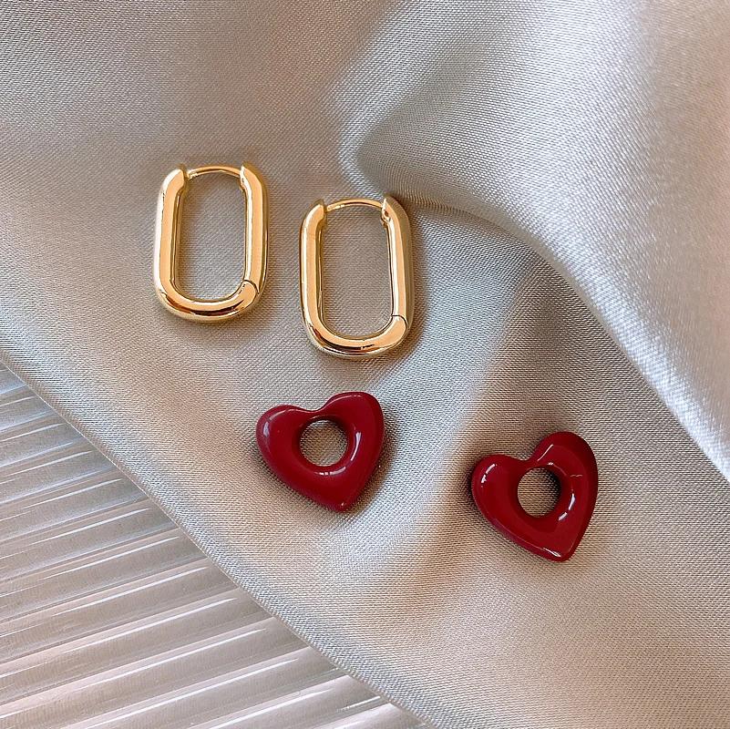 French Retro Romantic Wine Red Heart Pendant Earrings For Women Wedding Party Girls Fashion Zircon Christmas Gift Accessories
