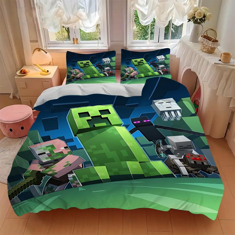 3pcs Minecraft Creeper Enderman Zombie Home Bedding Set-Universal Three-Piece Suit for Bedroom, Guest Room, Living Room, Hotel-Perfect Gift
