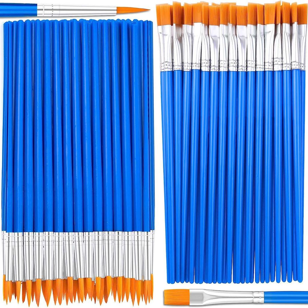 Set di Pennelli da Pittura 20-200 Pezzi Pennello Rotondo Piatto in Pelo di Nylon per Pittura a Olio Acrilico Acquerello Materiale Scolastico per Bambini/Artisti/Principianti/Studenti