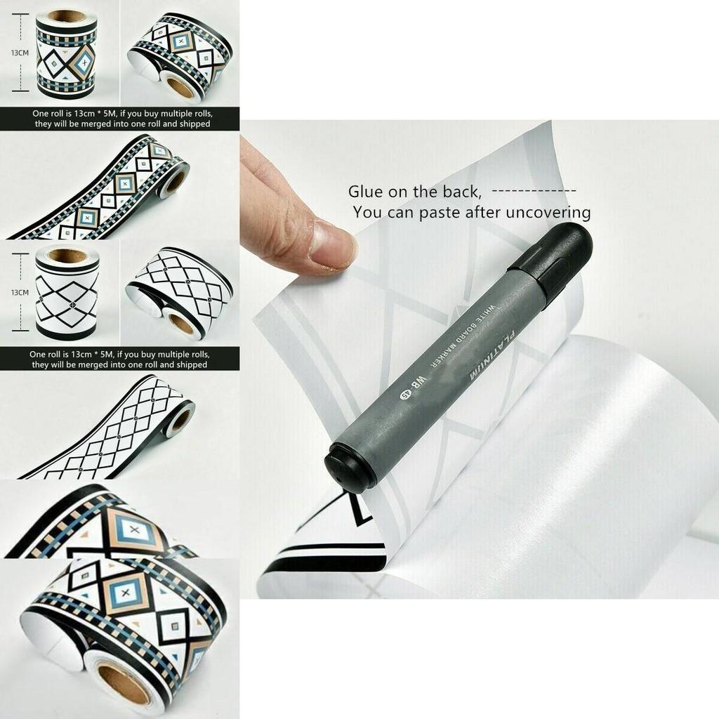Durable Pvc Self-adhesive Wall Border Sticker Waterproof Vinyl Wallpaper Blackwhite 5/10m