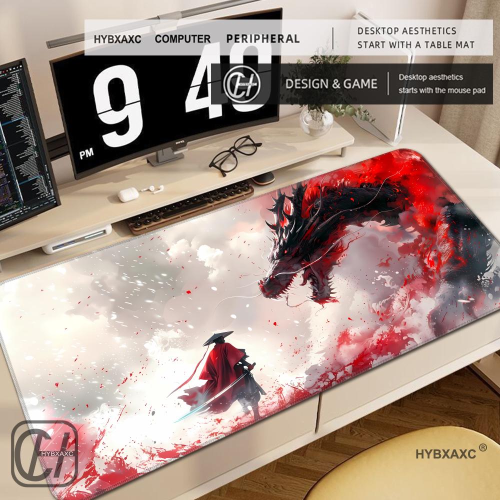 Samurai und Drache Mauspads Groß Computer Büro Spieltischmatte XXL Gummi Antirutsch Gaming Tastatur Lange Schreibtischunterlage HYBXXC