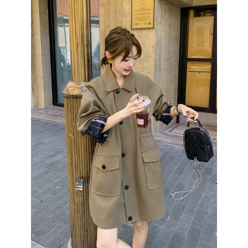 British Style Simple Mid-length Single-breasted Windbreaker Jacket for Women Spring and Autumn New Casual Jacket Top