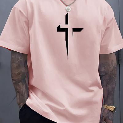 Summer Men's 100% Pure Cotton Casual Loose Creative Cross Pattern Printed Sports Comfortable Round Neck Short Sleeved T-shirts
