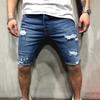 Jeans Corti Skinny Strappati da Uomo Chiusura con Zip Tasche Pantaloncini per Festa