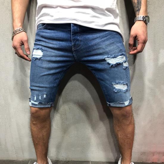 Jeans Corti Skinny Strappati da Uomo Chiusura con Zip Tasche Pantaloncini per Festa