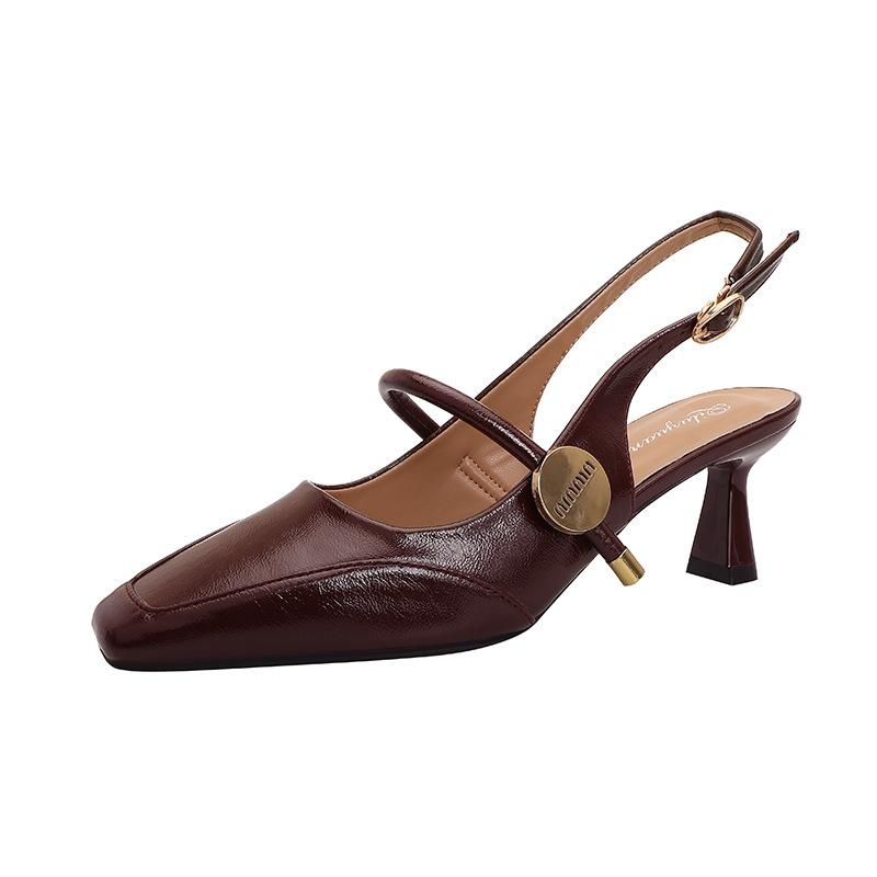 French Bag Head Sandals Women's 2025 New Summer Mary Jane Single Shoes Square Head Thick Heel Empty with High Heels