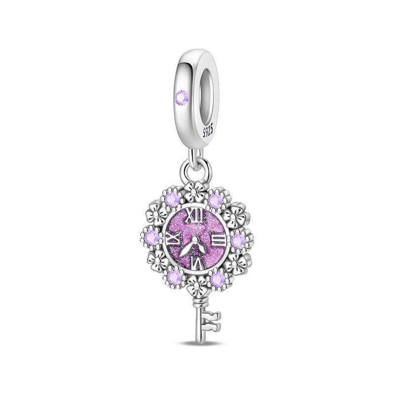 Copper Inlaid Heart-Shaped Beads & Butterfly Dangle Charm Fit Snake Bracelet Boutique Necklace Purple Pendant Gift