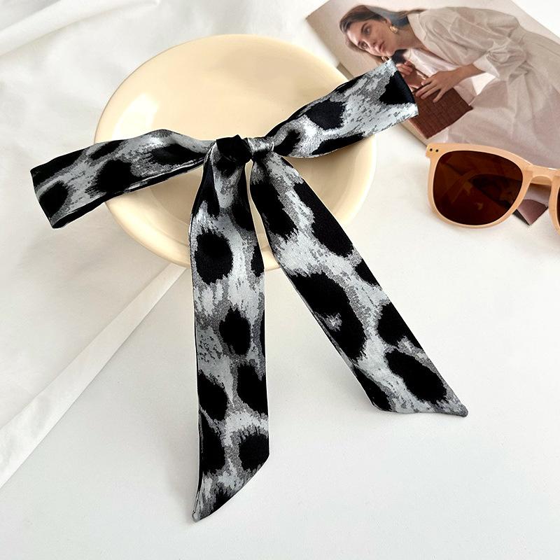 Long silk scarf new niche fashion versatile plaid leopard print neck scarf headscarf headband hair tie decorative belt