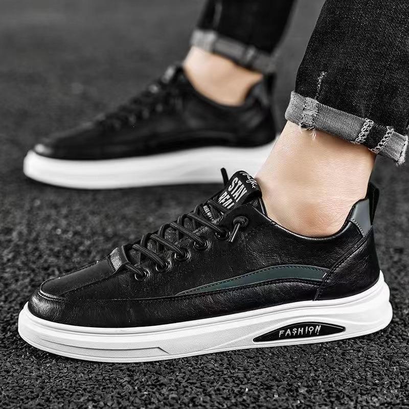 Sneakers Men's New Trend Leather Surface White Shoes Low Top Flat Baseplate Shoes Non-slip Casual Shoes Men