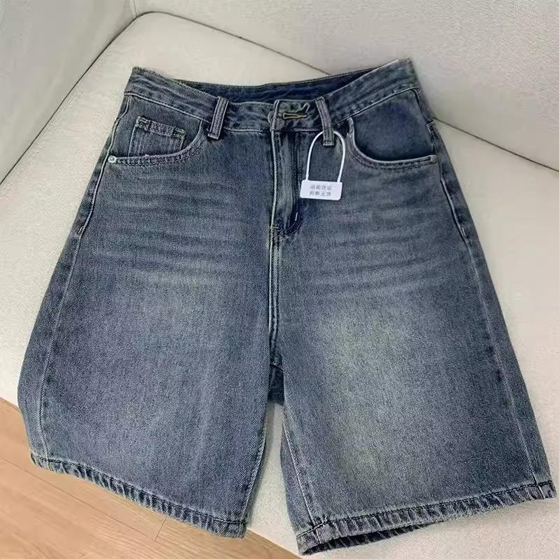 Summer 2025 Retro High-Waisted Denim Shorts - Trendy Slimming Mid-Length Style
