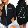 Women Zipper Hoodies Autumn Winter New Cute Cat Heatbeat Line Print Hoodies Streetwear Women Zip Up Jacket Coat Clothing