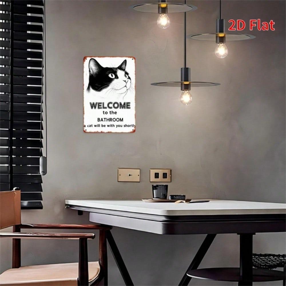 Funny Cat Welcome Sign Bathroom Decor Heavy Duty Metal Art Rustic Home