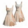 Women Plus Size Strappy Off Shoulder Sleeveless Square Neck Dress Printed Off White Blue Beige Fitted Waist Flared Hem