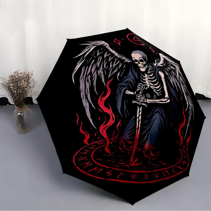 1pc Skelewing, Deathly Automatic Folding Umbrella - Windproof Compact Travel Umbrella with Auto Open/Close, 8-Rib Heavy-Duty Shaft for Women/Men A014