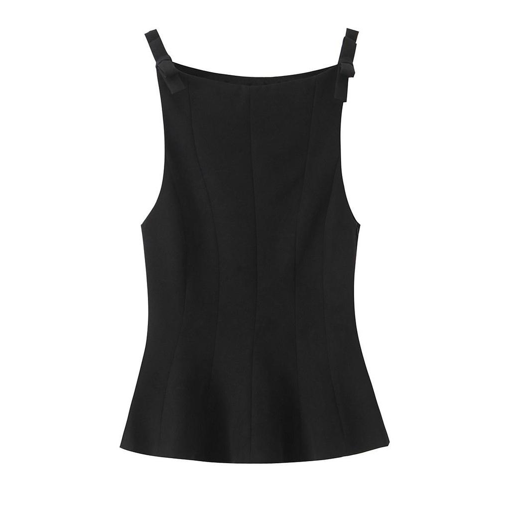 2025 Spring Women's Slim Fit Vest Top with Bow Accent Hem