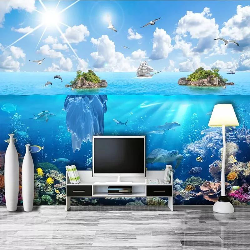 3D Photo Wall Paper Underwater World Island Landscape Mural Living Room Bedroom TV Background Decoration 3D Wall Painting