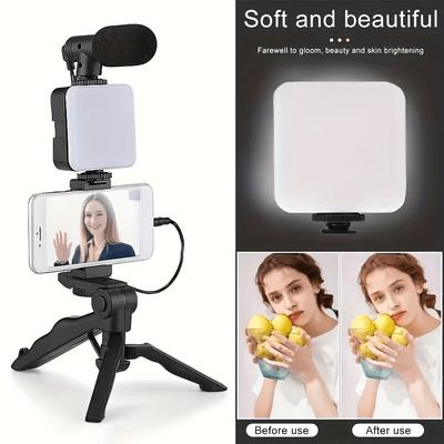 Portable Phone Stand Phone Tripod with LED Fill Light Microphone for Live Streaming Outdoor Portable for Streamer Live Tool
